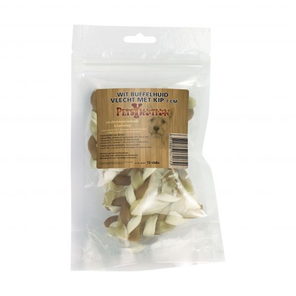 Vlecht met Kip 7cm Wit Buffelhuid