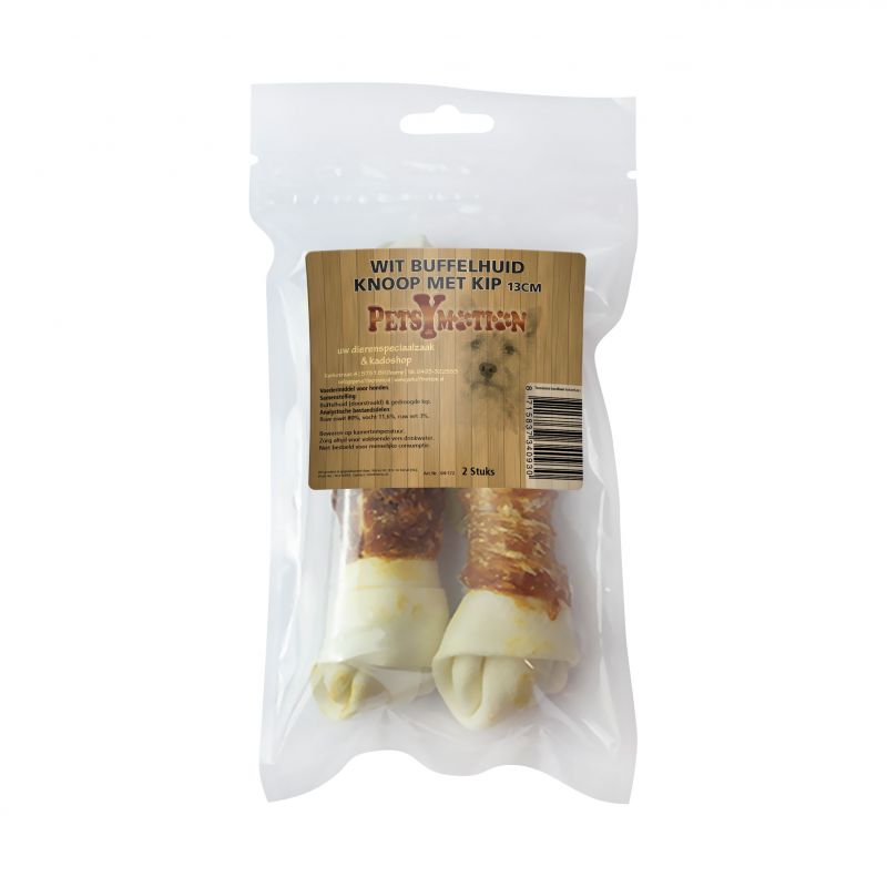 Knoop met Kip 13cm Wit Buffelhuid